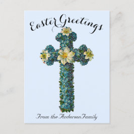 Blaues Blumenkreuz Vintag Ostern Religiös Postkarte