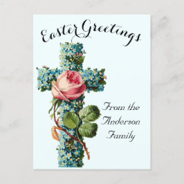 Blaues Blumenkreuz Vintag Ostern Religiös Postkarte