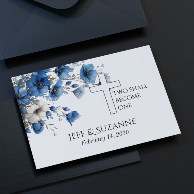 Blaues Blumenkreuz zwei wird eine Hochzeit Save The Date (Blue Floral Cross Two Become One Wedding Save The Date
)
