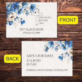 Blaues Blumenkreuz zwei wird eine Hochzeit Save The Date
