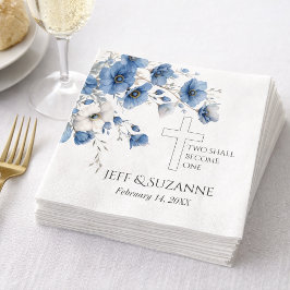 Blaues Blumenkreuz zwei wird eine Hochzeit Serviette