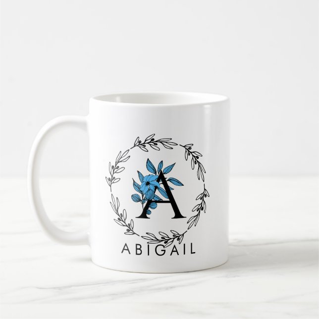 Blaues Blumenmonogramm - Buchstabe A Kaffeetasse (Links)