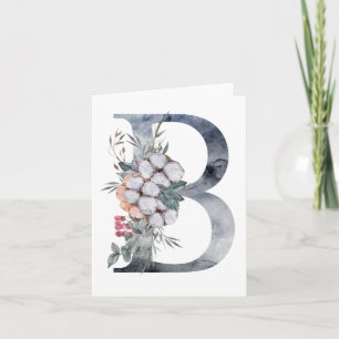 Blaues Blumenmonogramm Initial B Karte