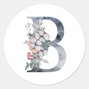 Blaues Blumenmonogramm Initial B Runder Aufkleber