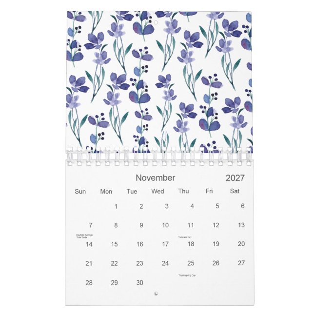 Blaues Blumenmuster 2026 Kalender (Nov 2027)