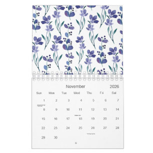 Blaues Blumenmuster 2026 Kalender