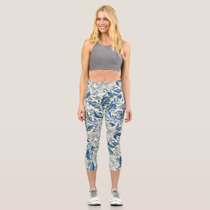 Blaues Blumenmuster Antikes asiatisches Design Capri Leggings