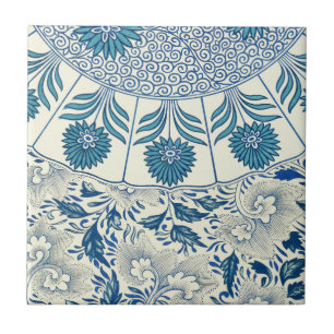 Blaues Blumenmuster Antikes asiatisches Design Fliese