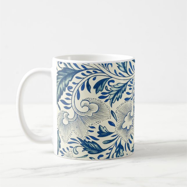 Blaues Blumenmuster Antikes asiatisches Design Kaffeetasse (Links)