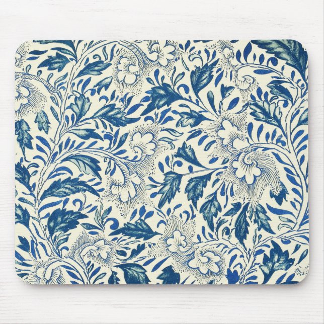 Blaues Blumenmuster Antikes asiatisches Design Mousepad (Vorne)