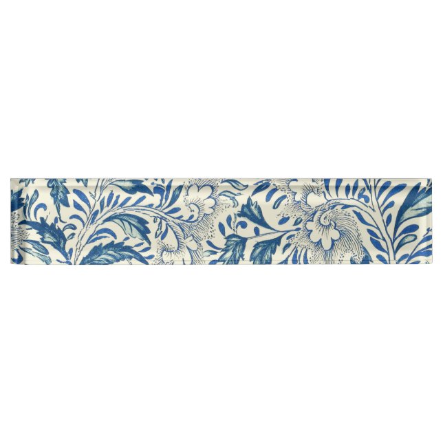 Blaues Blumenmuster Antikes asiatisches Design Namensplakette (Vorderseite)