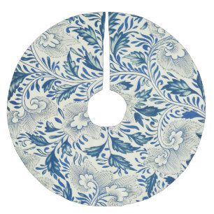 Blaues Blumenmuster Antikes asiatisches Design Polyester Weihnachtsbaumdecke