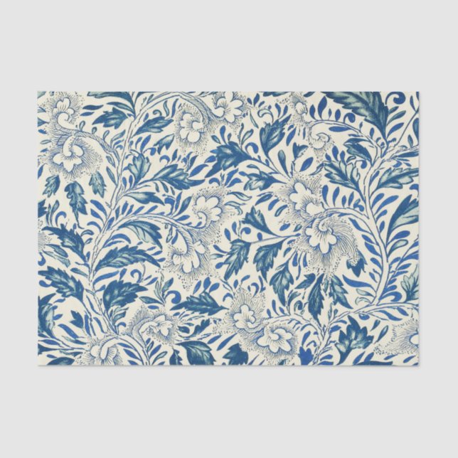 Blaues Blumenmuster Antikes asiatisches Design Seidenpapier (Vorderseite)