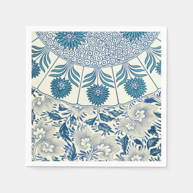 Blaues Blumenmuster Antikes asiatisches Design Serviette (Vorderseite)