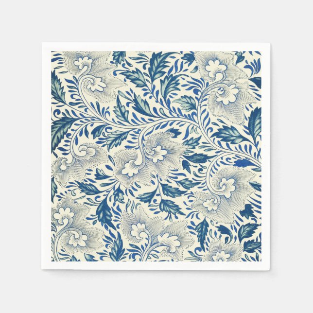Blaues Blumenmuster Antikes asiatisches Design Serviette (Vorderseite)