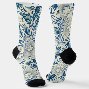 Blaues Blumenmuster Antikes asiatisches Design Socken