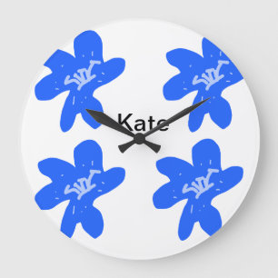 Blaues Blumenmuster Aquarellmuster Große Wanduhr