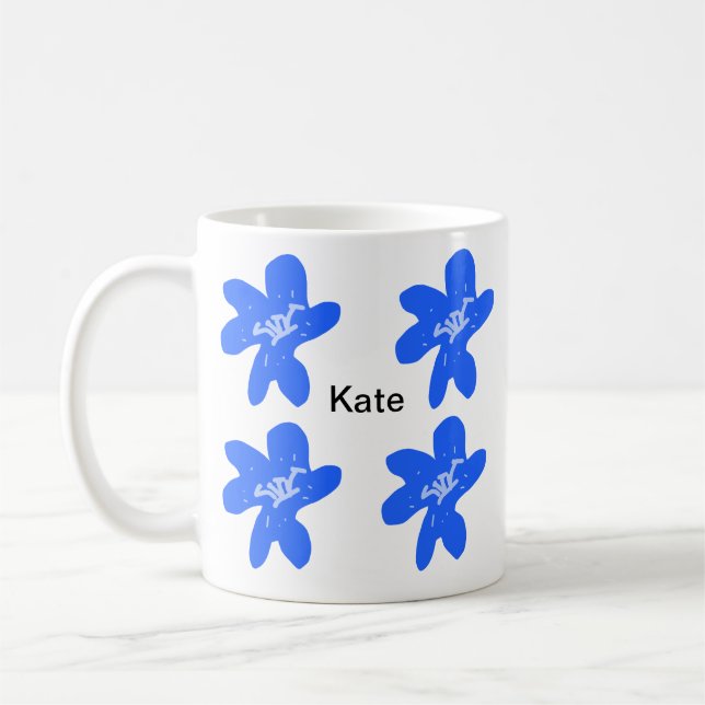 Blaues Blumenmuster Aquarellmuster Kaffeetasse (Links)