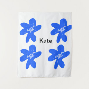 Blaues Blumenmuster Aquarellmuster Wandteppich