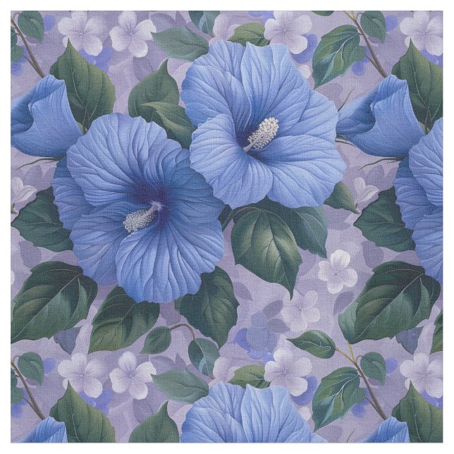 Blaues Blumenmuster auf dem Lavendelstoff Stoff (Nahaufnahme)