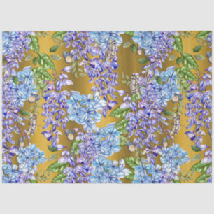 Blaues Blumenmuster auf Gold Seidenpapier
