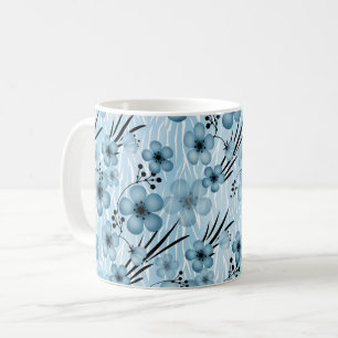 Blaues Blumenmuster auf Tigerhintergrund Kaffeetasse