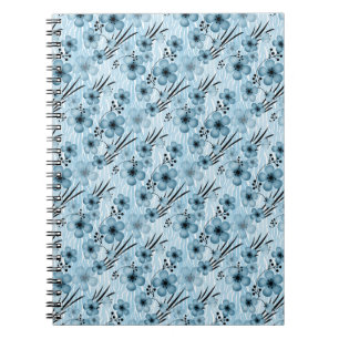Blaues Blumenmuster auf Tigerhintergrund Notizblock