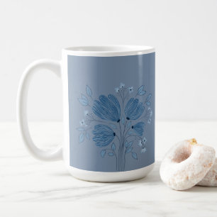 Blaues Blumenmuster auf verblasstem blauen Denim Kaffeetasse