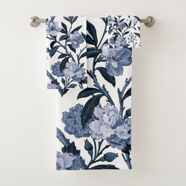 Blaues Blumenmuster Badhandtuch Set (Insitu)