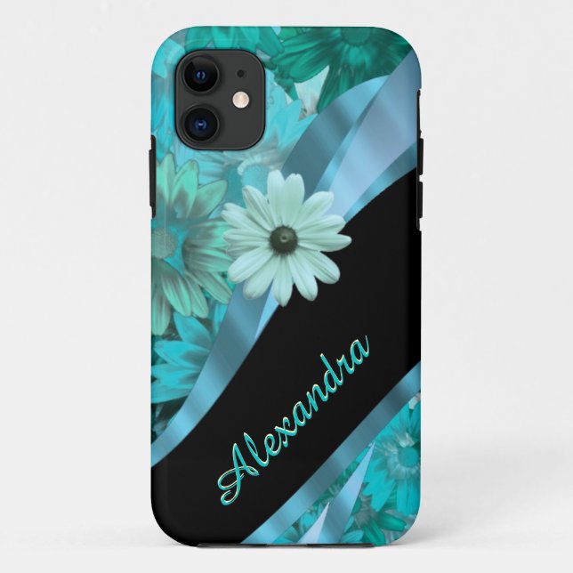 Blaues Blumenmuster des hübschen Aqua Case-Mate iPhone Hülle (Rückseite)