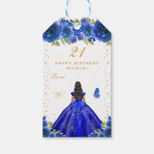 Blaues Blumenmuster Dunkle Haut Mädchen Alles Gute Geschenkanhänger