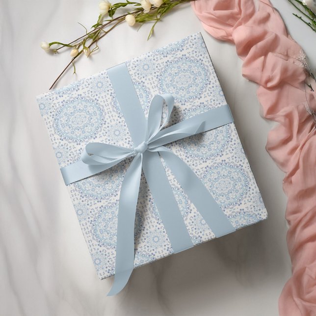 Blaues Blumenmuster Einfache Mandala Geschenkpapier (Blue mandala pattern wrapping paper)