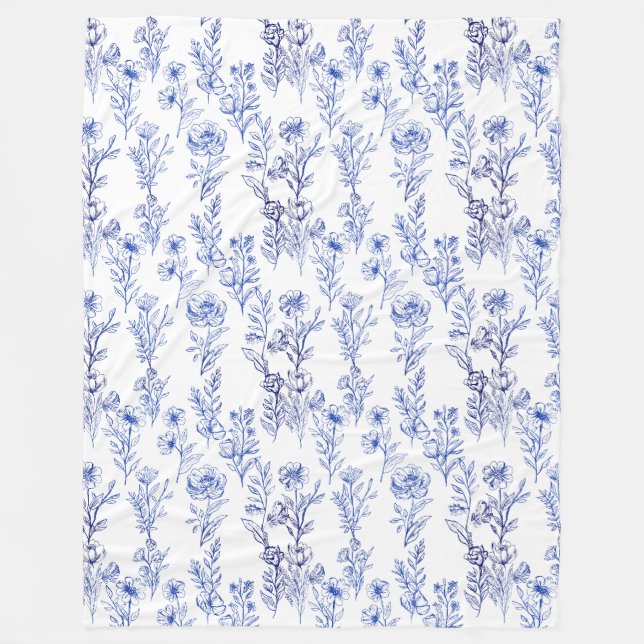 blaues Blumenmuster Fleecedecke (Vorderseite)