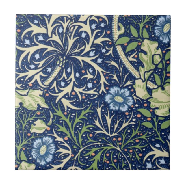 Blaues Blumenmuster Fliese (Vorderseite)