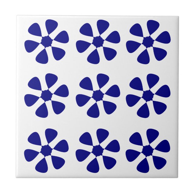 Blaues Blumenmuster Fliese (Vorderseite)