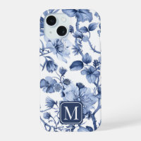Blaues Blumenmuster im Vintage-Toile-Design mit Mo
