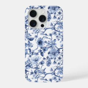 Blaues Blumenmuster im Vintage-Toile-Stil iPhone 15 Pro Hülle