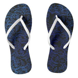 blaues Blumenmuster in schwarz Flip Flops
