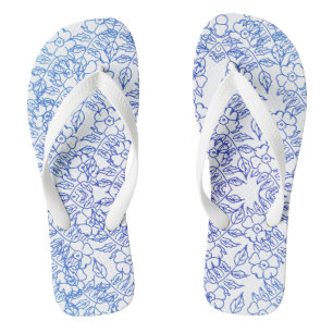 blaues Blumenmuster in Weiß Flip Flops