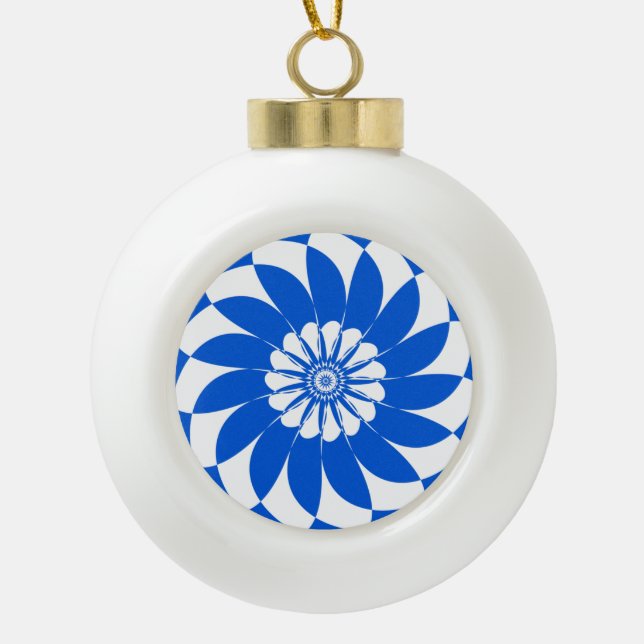 Blaues Blumenmuster Keramik Kugel-Ornament (Vorderseite)