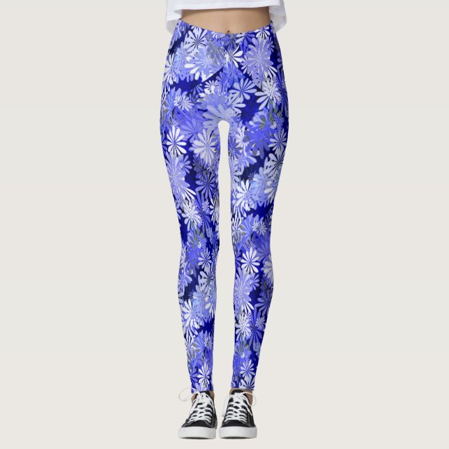 Blaues Blumenmuster Leggings (Vorderseite)