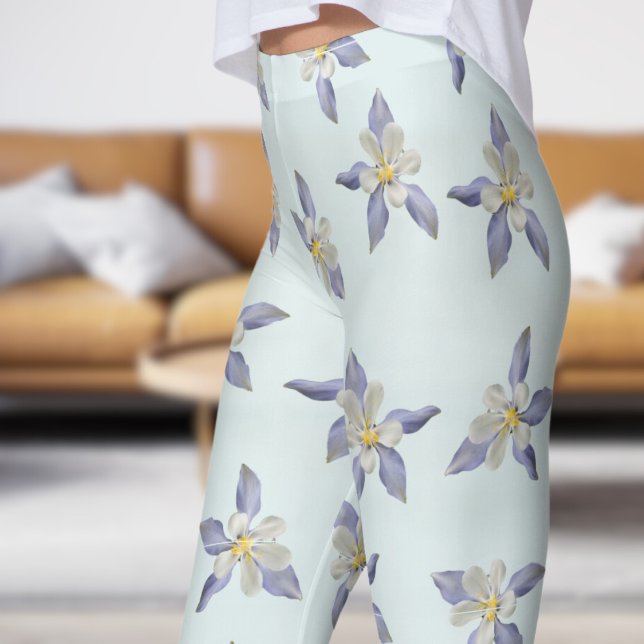 Blaues Blumenmuster Leggings (Pale Petals on Azure)