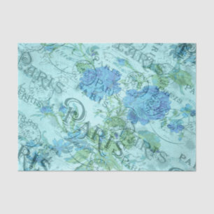 Blaues Blumenmuster mit französischem Pariser Post Seidenpapier