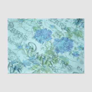 Blaues Blumenmuster mit französischem Pariser Post Seidenpapier