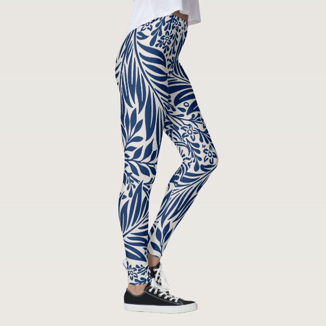 blaues Blumenmuster mit vielfältigen Blättern und  Leggings (Rechts)