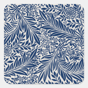 blaues Blumenmuster mit vielfältigen Blättern und Quadratischer Aufkleber