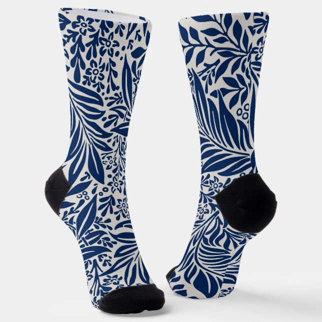 blaues Blumenmuster mit vielfältigen Blättern und  Socken (Gewinkelt)