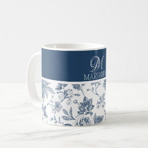 Blaues Blumenmuster & Name Personalisiert Kaffeetasse
