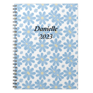 Blaues Blumenmuster - Personalisiertes Notizbuch Notizblock