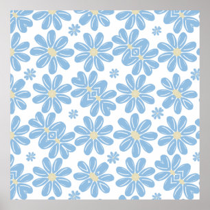Blaues Blumenmuster - Poster